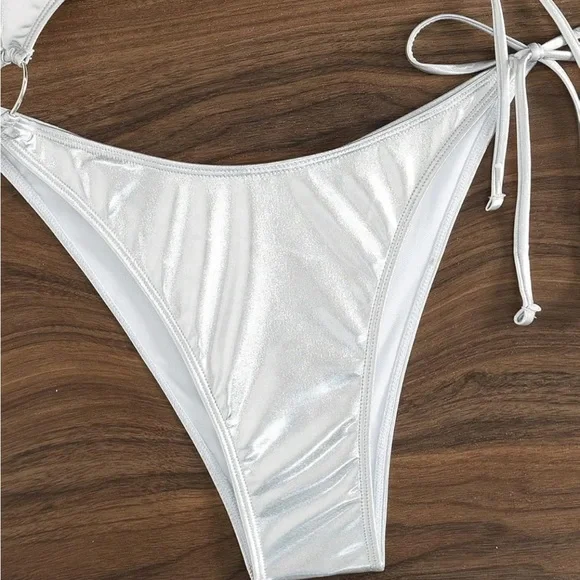 Brand New Shiny Silver One-Piece Swimsuit - SZ L - Picture 7 of 8